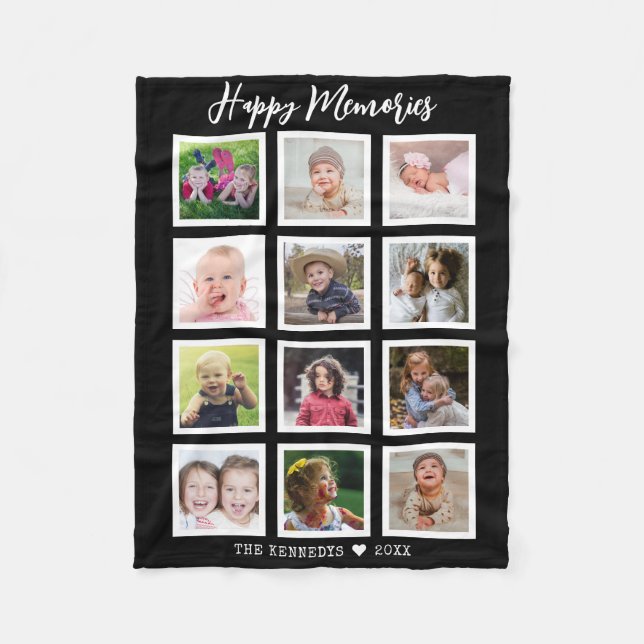 Manta Polar Personalized 12 Family Photo Collage Black (Anverso)