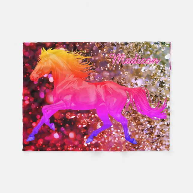Manta Polar Personalized Baby Blanket With a Rainbow Horse (Frente (Horizontal))