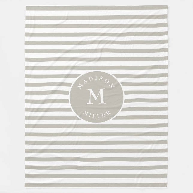 Manta Polar Personalized Beige Striped Baby Blanket – Neutral (Anverso)