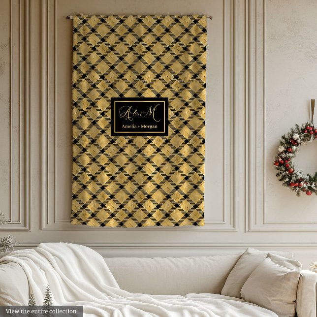 Manta Polar Personalized Blanket Black Gold Modern Wedding Gif (Personalized Blanket Black Gold Modern Wedding Gift)