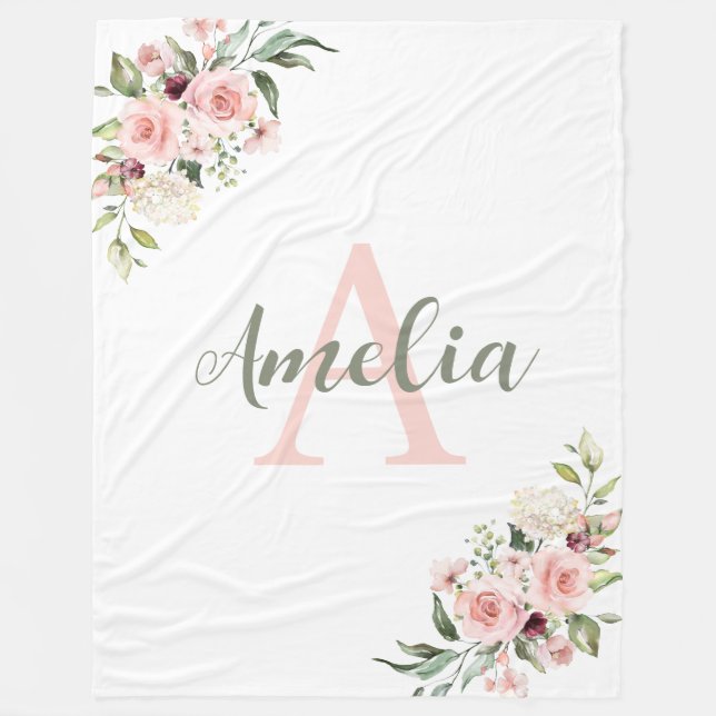 Manta Polar Personalized blanket name, initial and roses (Anverso)