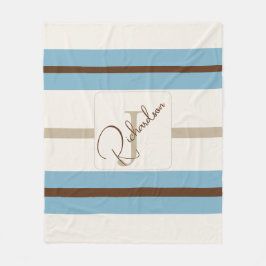 Manta Polar Personalized Blue Brown Stripe Monogram Coastal 