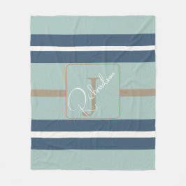 Manta Polar Personalized Blue Mint Tan Stripe Monogram Coastal
