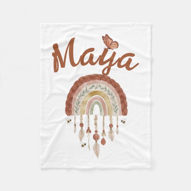 Manta Polar Personalized Boho Rainbow Baby Blanket Custom Name (Anverso)