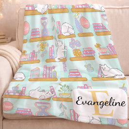 Manta Polar Personalized Bookish Cat Gift Green Pastel Name