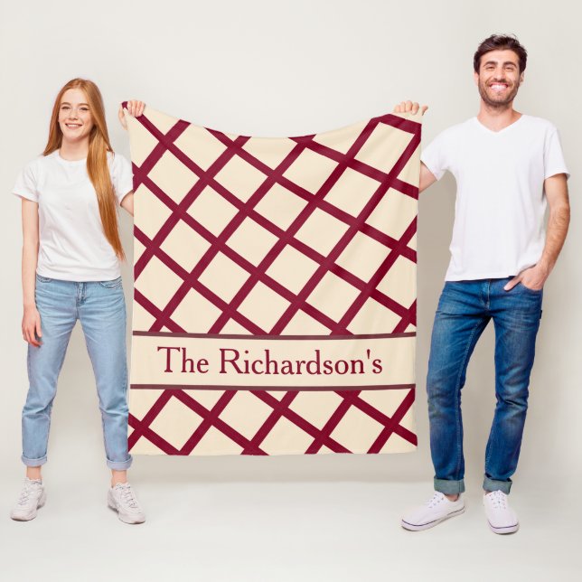 Manta Polar Personalized Burgundy Cream Lattice Elegant Chic (In situ)