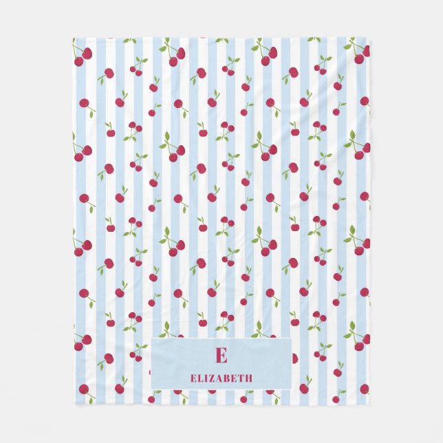 Manta Polar Personalized Cherry Blue Stripes Retro Monogram (Anverso)