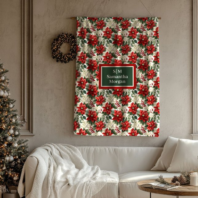 Manta Polar Personalized Christmas Blanket Classic Floral Look (Personalized Christmas Blanket Classic Floral Look)