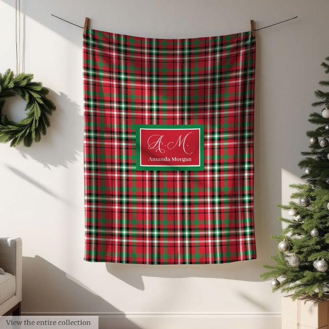 Manta Polar Personalized Christmas Blanket Red Green Plaid (Personalized Christmas Blanket Red Green Plaid Style)