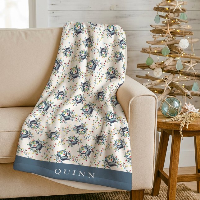 Manta Polar Personalized Coastal Crab Christmas Lights Holiday (Subido por el creador)