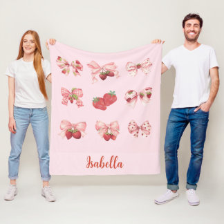 Manta Polar Personalized Coquette Strawberry & Bow  Fleece Bla