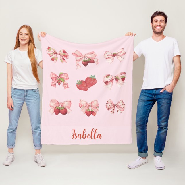 Manta Polar Personalized Coquette Strawberry & Bow  Fleece Bla (In situ)