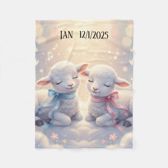 Manta Polar Personalized Cute Baby Lambs on a cloud (Anverso)