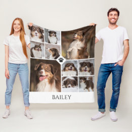 Manta Polar Personalized Dog Photo Collage Paw Print Name