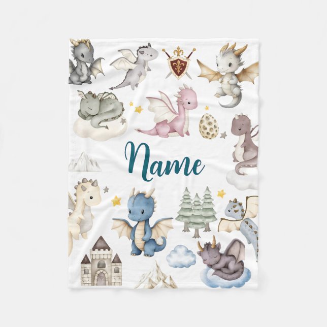 Manta Polar Personalized Dragon Baby Blanket with Name (Anverso)