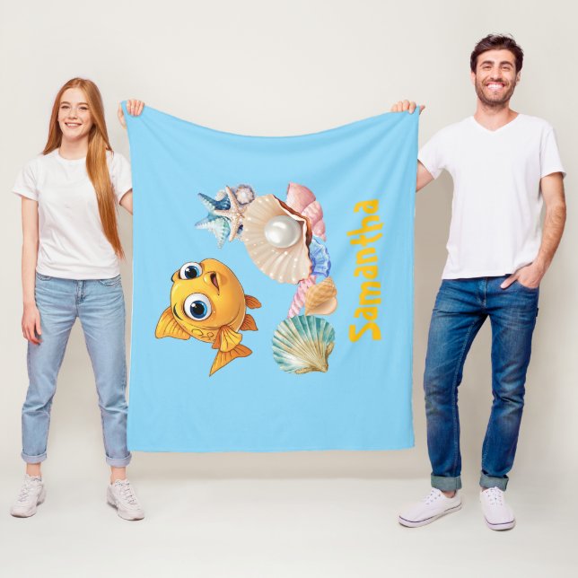 Manta Polar Personalized Fish Blanket | Custom Name Ocean  (In situ)