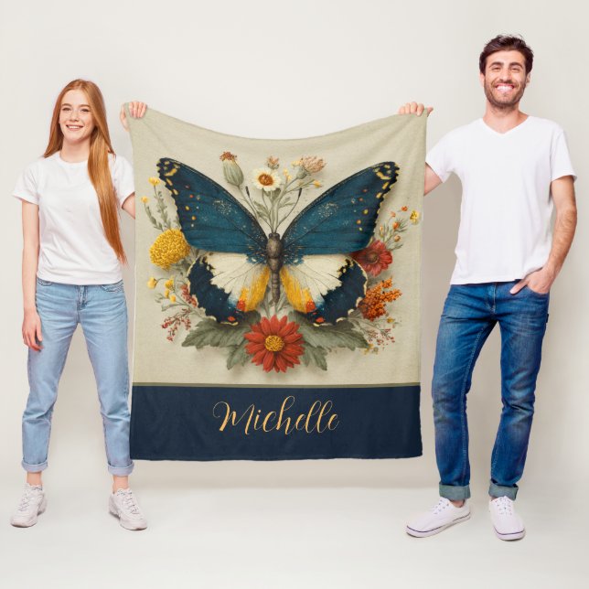 Manta Polar Personalized Fleece Blanket Butterfly Floral  (In situ)