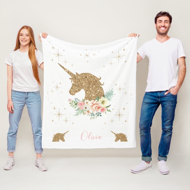 Manta Polar Personalized Gold Glitter Unicorn Blanket (In situ)