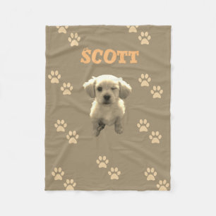 Manta Polar personalized golden dog blanket with custom name