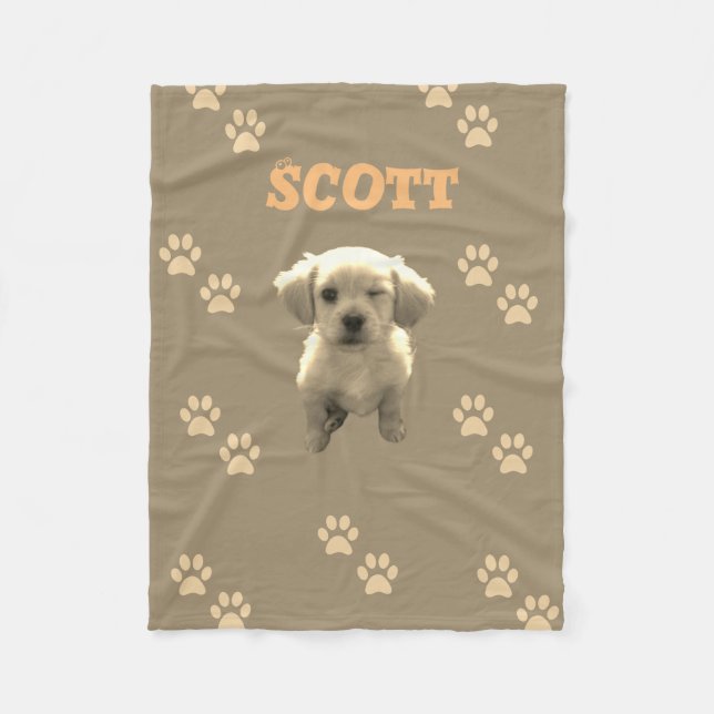 Manta Polar personalized golden dog blanket with custom name (Anverso)