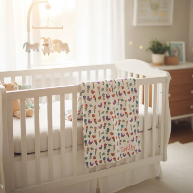 Manta Polar Personalized Hand-Drawn Folk Art Floral Kids Blank (Subido por el creador)