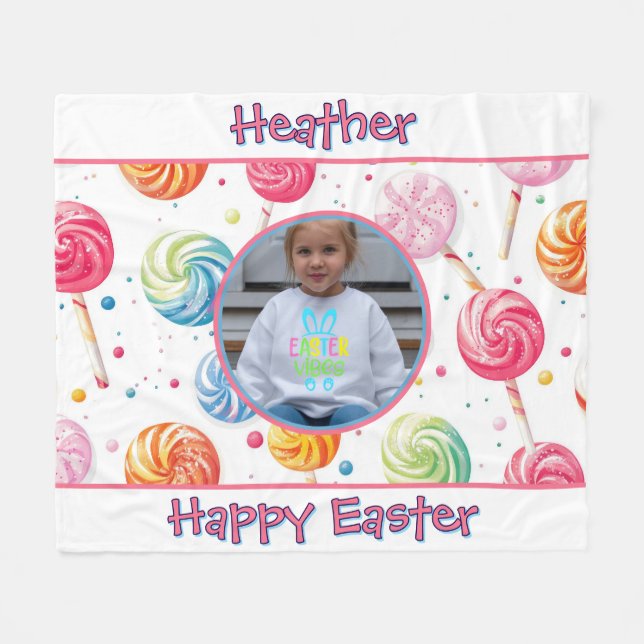 Manta Polar Personalized Happy Easter Lollipop Candy Photo (Frente (Horizontal))