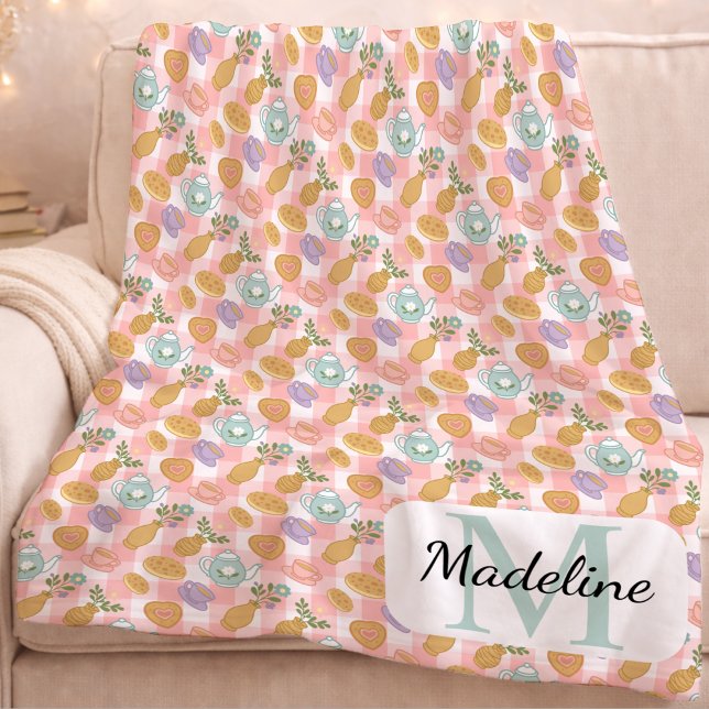 Manta Polar Personalized High Tea Monogram Name Pastel Pink (Subido por el creador)