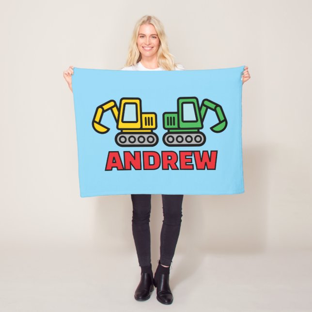 Manta Polar Personalized kid's fleece blanket with excavators (In situ)
