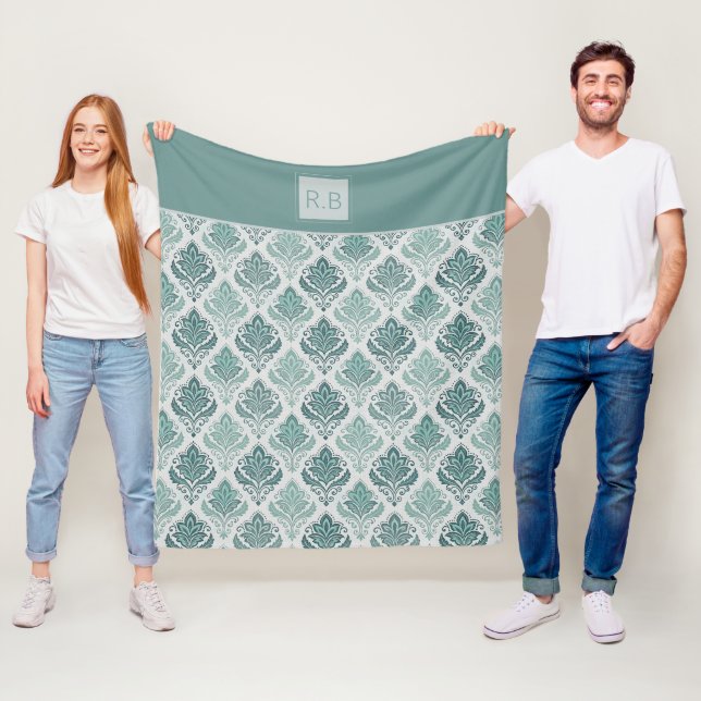 Manta Polar Personalized Modern Teal Nordic Damask (In situ)