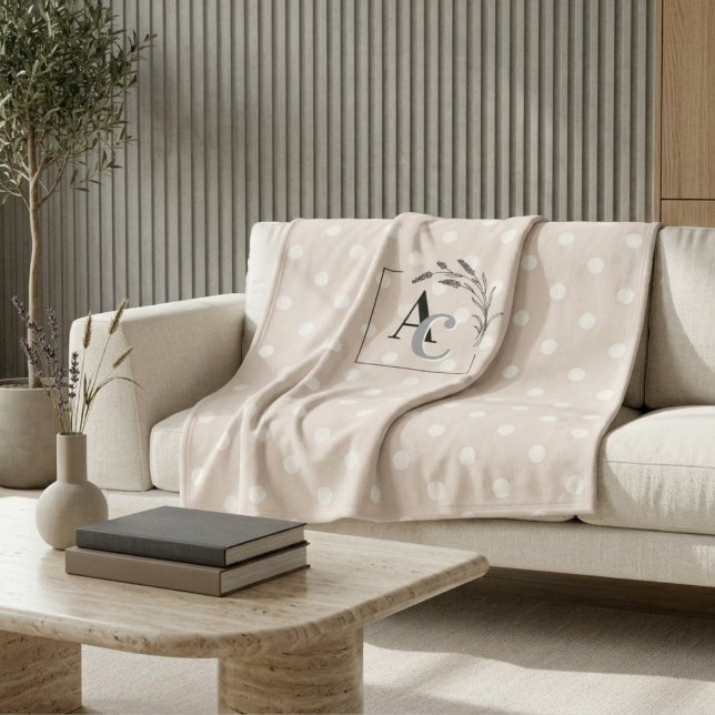 Manta Polar Personalized Monogram Beige Polka Dot Throw Gift (Subido por el creador)
