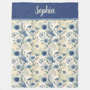 Manta Polar Personalized Name Blue Wildflowers