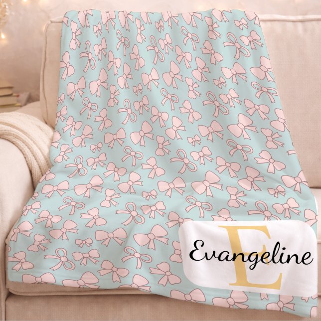 Manta Polar Personalized Pastel Bow Aesthetic Pattern Pink Blu (Subido por el creador)
