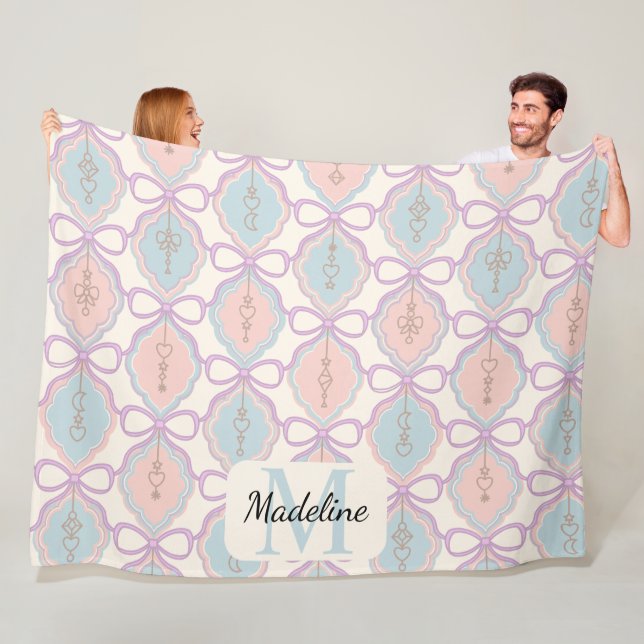 Manta Polar Personalized Pastel Bows Monogram Name Blanket (In situ)