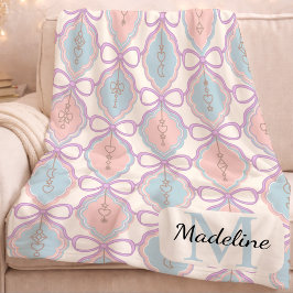 Manta Polar Personalized Pastel Bows Monogram Name Blanket