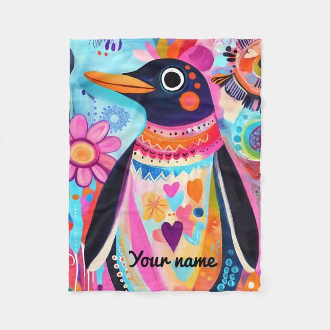 Manta Polar Personalized Penguin Blanket: Colorful Arctic  (Anverso)