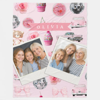 Manta Polar Personalized Pink Coquette Retro Cute Teddy Bear 