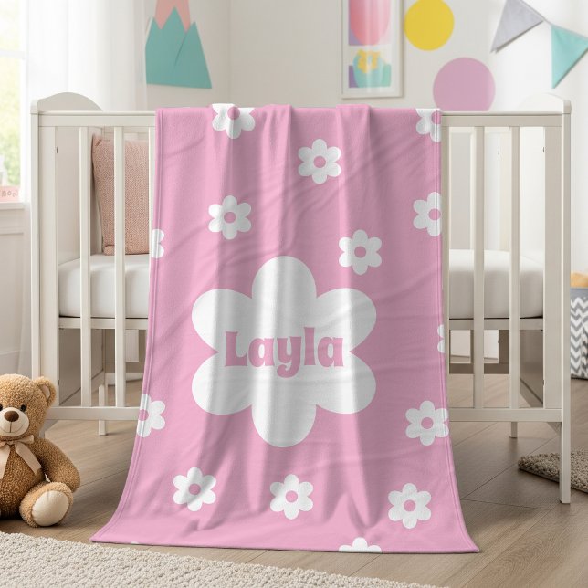 Manta Polar Personalized Pink Daisy Name Fleece Blanket (Subido por el creador)