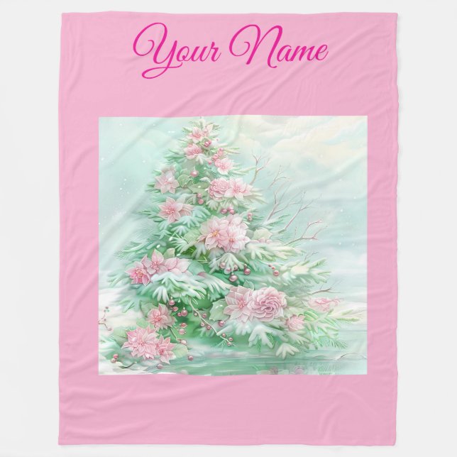 Manta Polar Personalized Pink Vintage Christmas Poinsettia Fle (Anverso)