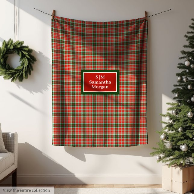 Manta Polar Personalized Plaid Blanket Chic Red Green Xmas (Personalized Plaid Blanket Chic Red Green Christmas)