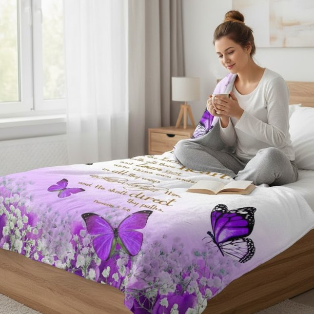 Manta Polar Personalized Purple Butterfly Proverbs 3:5-6 Relig (Subido por el creador)