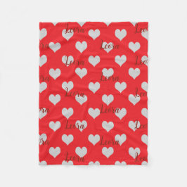 Manta Polar Personalized Red Love Heart Name Blanket