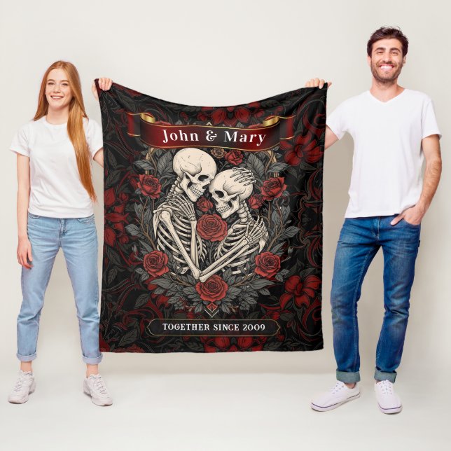 Manta Polar Personalized Skeleton Lovers Blanket | Gothic Wedd (In situ)