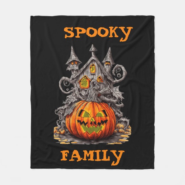 Manta Polar Personalized spooky family scary pumpkin Halloween (Anverso)