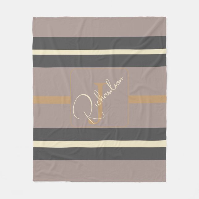 Manta Polar Personalized Taupe Gold Stripe Modern Neutral Chic (Anverso)