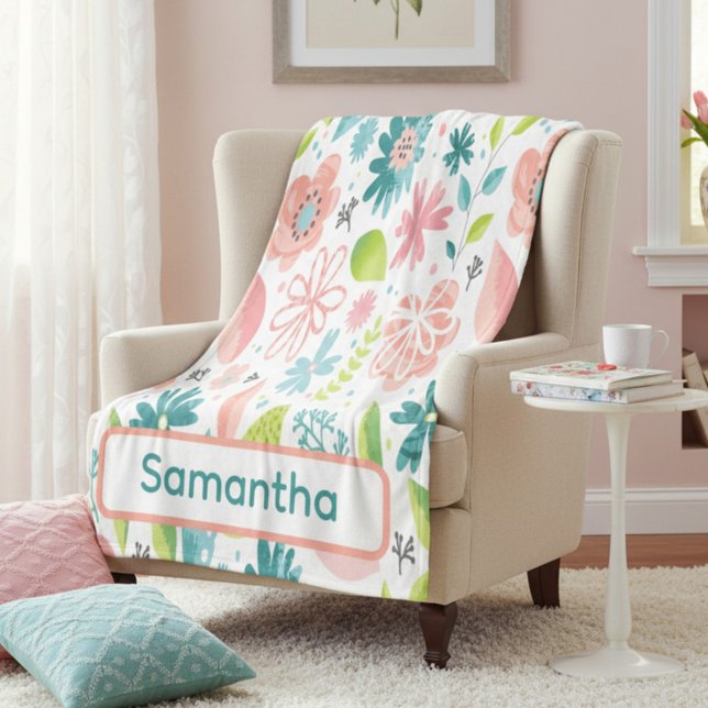 Manta Polar Personalized Teal and Pink Floral (Subido por el creador)