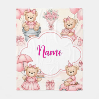 Manta Polar Personalized Teddy Bear Baby Blanket with Name