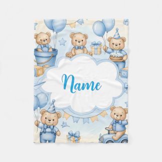 Manta Polar Personalized Teddy Bear Baby Blanket with Name