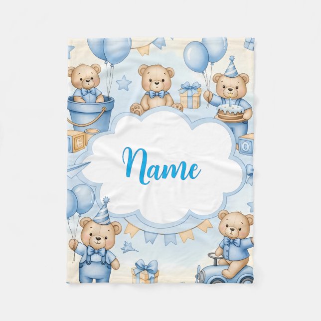 Manta Polar Personalized Teddy Bear Baby Blanket with Name (Anverso)