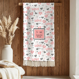 Manta Polar Personalized Valentine Blanket Pink Black Hearts