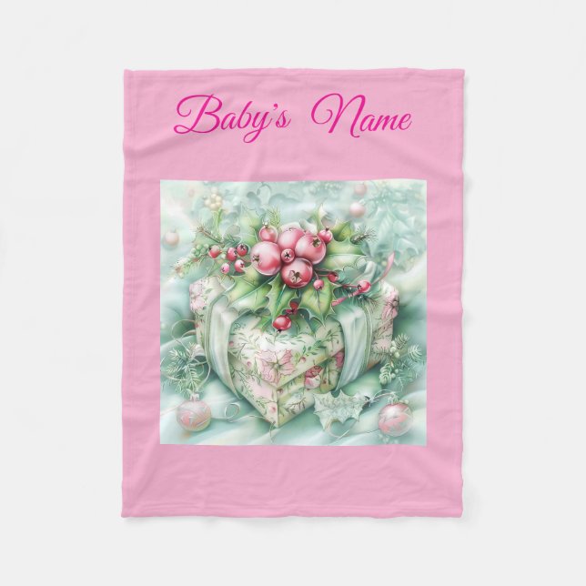 Manta Polar Personalized Vintage Pink Christmas Baby Blanket – (Anverso)